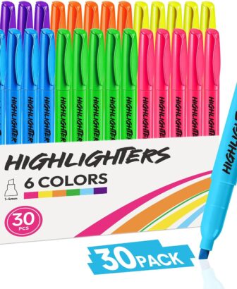 Taja 30 Pack Highlighters Assorted 6 Colors, Chisel Tip Markers with Smooth Quick-Drying Ink, Broad & Precise Lines for Notes, Ideal for School and Office Supplies