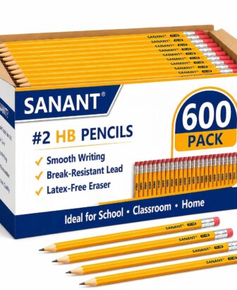 Wood-Cased #2 HB Yellow Pre-Sharpened Pencils with Top Erasers 600 Pack | Pre-Sharpened, HB Lead, Drawing and Sketching, Bulk Yellow Pencils for Classroom School Teacher Supplies, Back to School