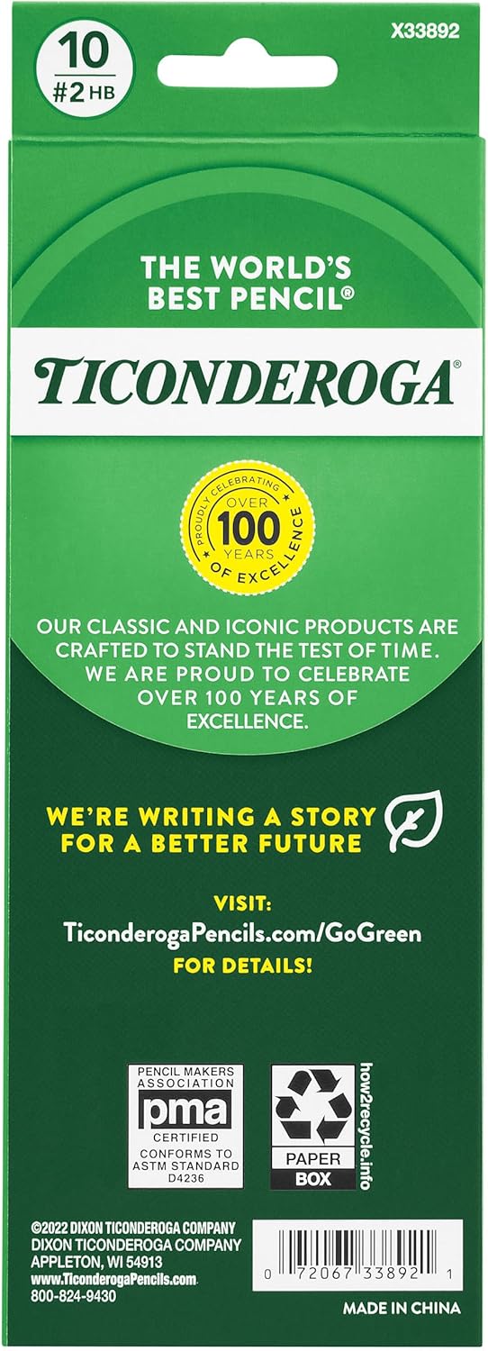 Ticonderoga Wood-Cased Pencils, Pre-Sharpened, 2 HB Soft, Yellow, 10 Count - Image 3