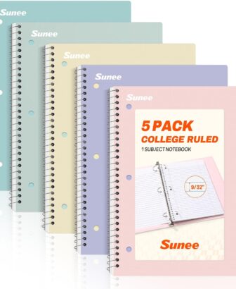 SUNEE Spiral Notebooks, 1-Subject, 5 Pack, College Ruled Paper, 8" x 10-1/2", 70 Sheets per Notebook,3-Hole Punched Paper, Pink,Purple, Blue, Green, Yellow Spiral Lined Notebooks for School,Work