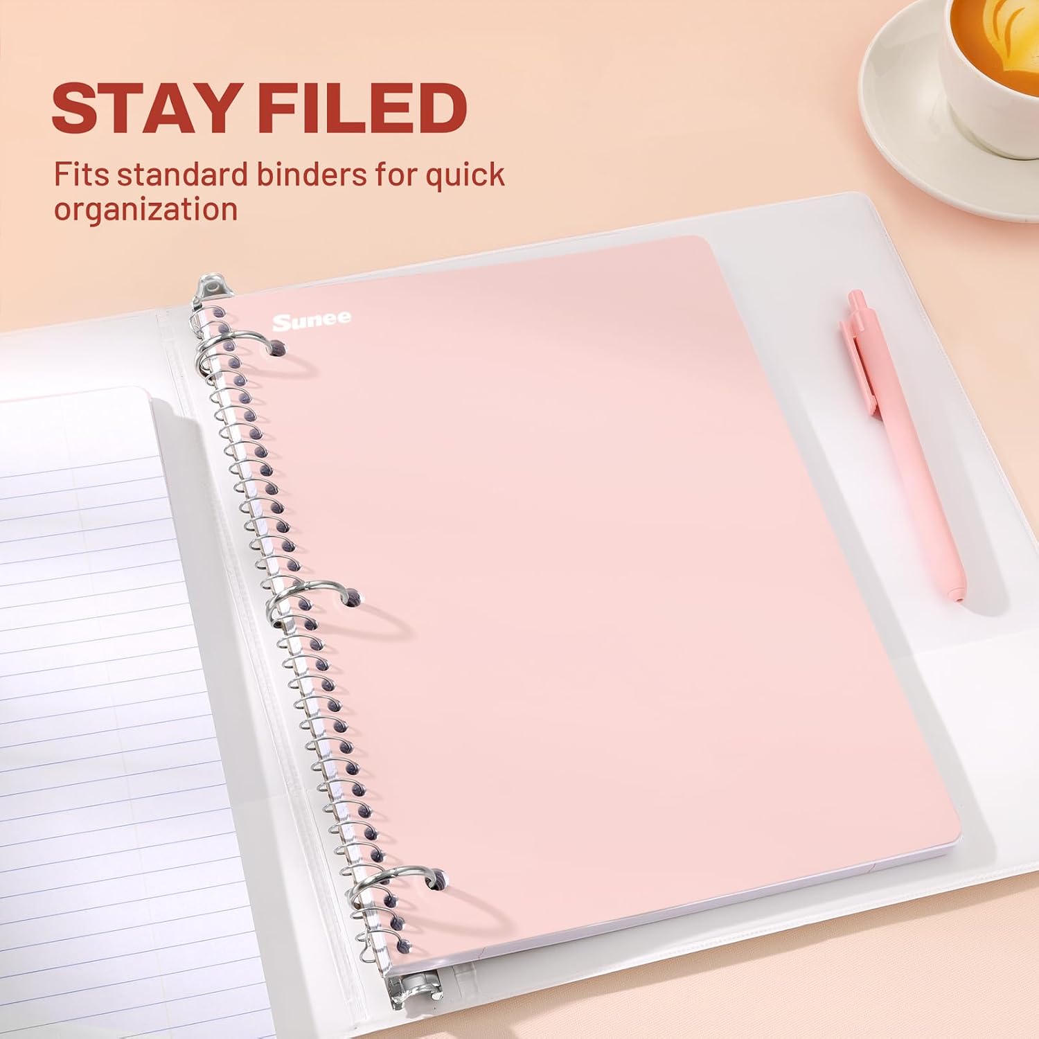 SUNEE Spiral Notebooks, 1-Subject, 5 Pack, College Ruled Paper, 8" x 10-1/2", 70 Sheets per Notebook,3-Hole Punched Paper, Pink,Purple, Blue, Green, Yellow Spiral Lined Notebooks for School,Work - Image 3