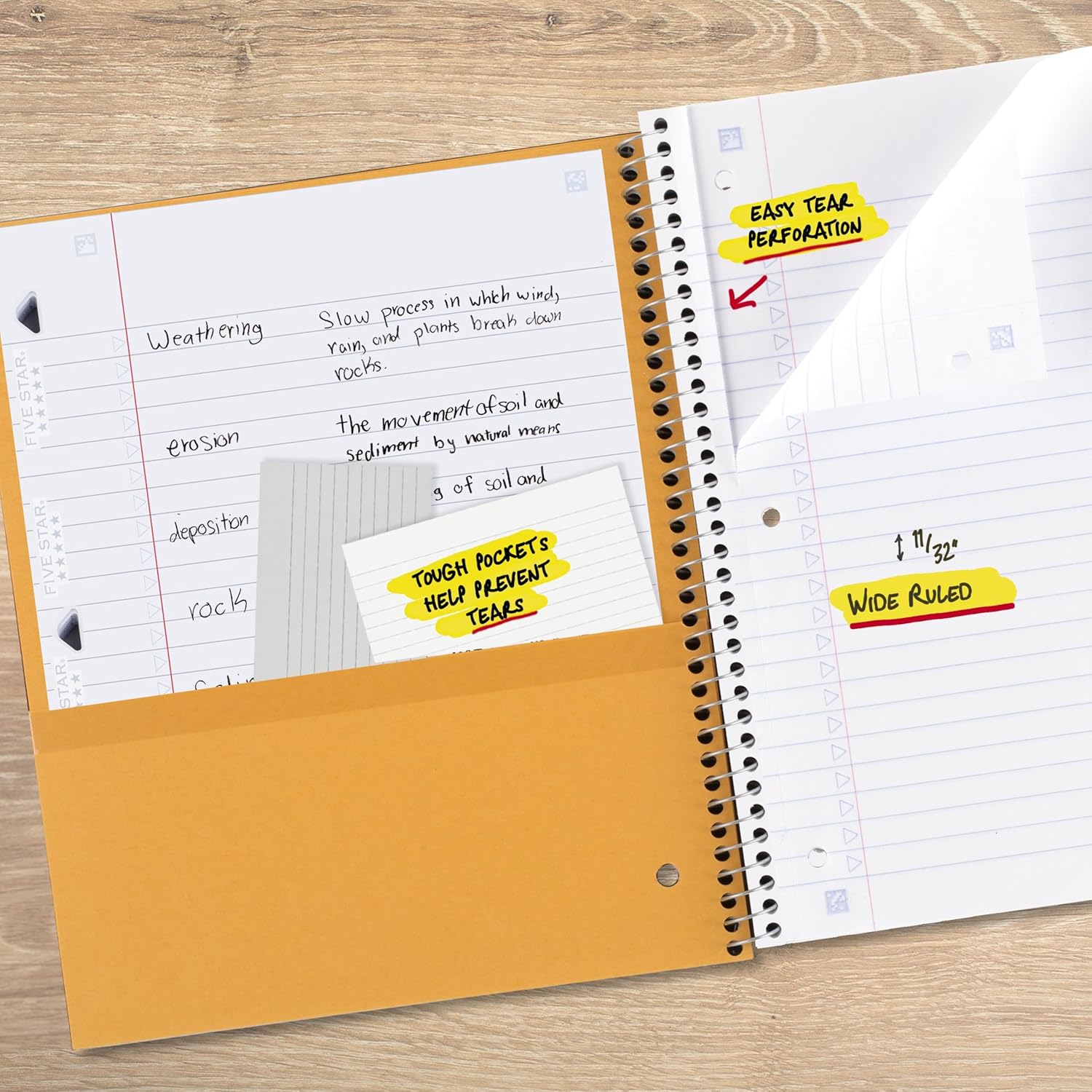 Five Star Spiral Notebook + Study App, 6 Pack, 1 Subject, Wide Ruled Paper, 8" x 10-1/2", 100 Sheets, Fights Ink Bleed, Water Resistant Cover, Assorted Colors (38042) - Image 6